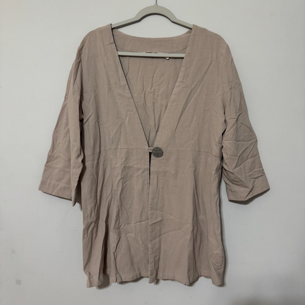Soft Surroundings Large Benedetta Cotton Neutral Lagenlook Artsy Cardigan